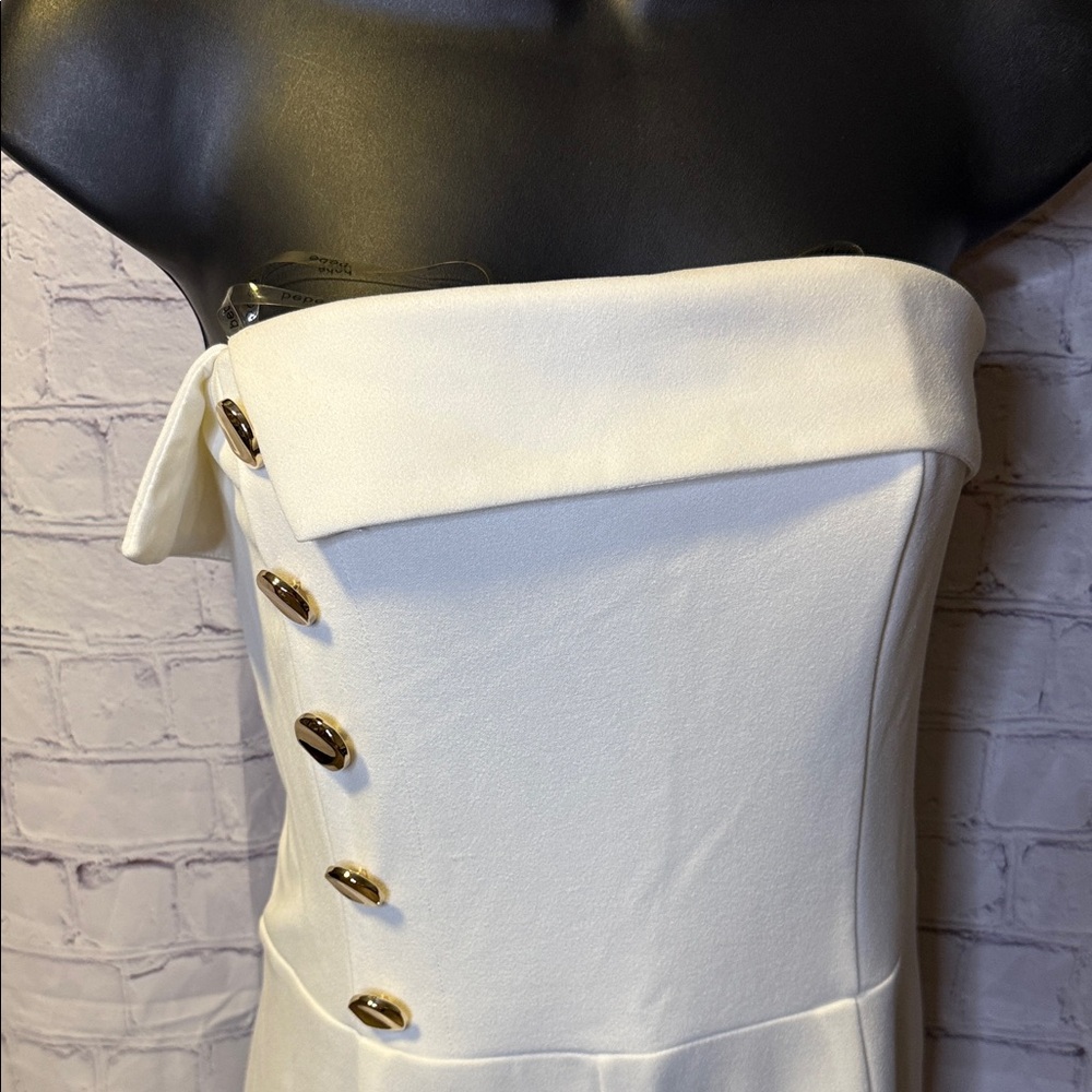 bebe White Strapless Jumpsuit with Button Accents - Picture 2 of 12